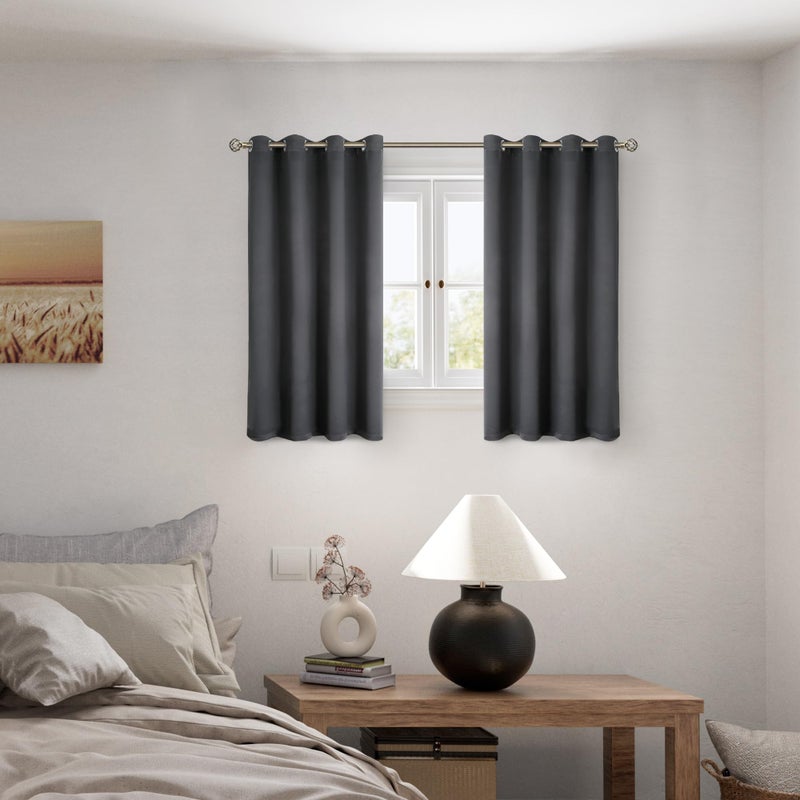 BGment Short 100% Blackout Curtains for Bedroom, Thermal Insulated Energy Efficiency Noise Reducing Grommet Curtains 54 Inch Length with Liner for Small Window 2 Panels Each 52 Inch Wide, Dark Grey - Image 2